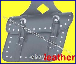 Medium throw over studded leather saddlebags withquick release buckles 12.5x9x6
