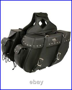 Milwaukee Leather Large Zip-Off Throw Over Riveted Saddle Bag Black