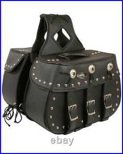 Milwaukee Leather Unisex Zip-Off Triple Buckle Throw Over Saddle Bag With Black
