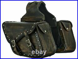 Motorcycle 2 pc Distressed Brown Real Leather Throw over Stud Saddlebag luggage