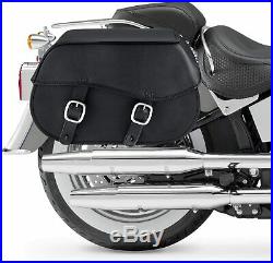 Motorcycle Smooth Black Leather Throw Over Saddlebags withReinforced Stitching