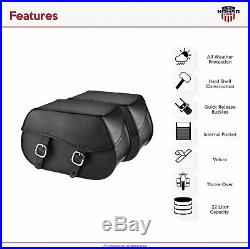 Motorcycle Smooth Black Leather Throw Over Saddlebags withReinforced Stitching