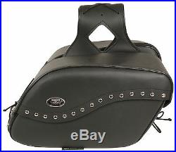 Motorcycle riding Large 2 Pc crusier PVC throw over studed fancy saddlebag BLK
