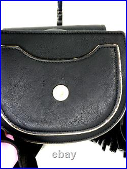 NAF NAF Bag Crossbody Satchel Flap Over Black PU Leather Adjustable Strap Tassel