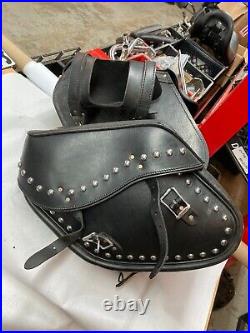 Nice Harley thick leather studded small medium throw over saddlebags bags