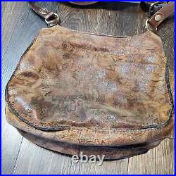 Patricia Nash Brown Saddle Bag Sueded Leather Floral Shimmer Fold Over Crossbody