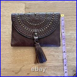 Patricia Nash Tooled Italian Leather Clutch Bag Wallet with Brass Accents Tassel