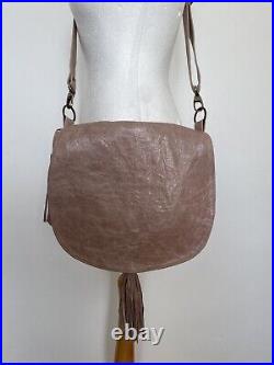 Pink Blush Distressed Real Leather Fold Over Saddle Bag