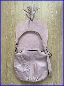 Pink Blush Distressed Real Leather Fold Over Saddle Bag