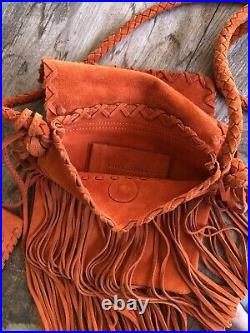 RALPH LAUREN COLLECTION Orange Glove Soft Suede Fringed Western Cross Body Bag