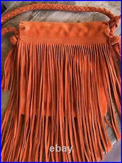 RALPH LAUREN COLLECTION Orange Glove Soft Suede Fringed Western Cross Body Bag