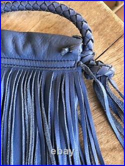 RALPH LAUREN COLLECTION Wedgewood Blue Leather Fringed Western Cross Body Bag