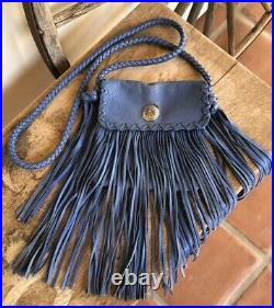 RALPH LAUREN COLLECTION Wedgewood Blue Leather Fringed Western Cross Body Bag