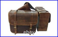 Rusty Brown Leather Saddle Bag And Tool Bag For Harley Davidson Motorcycles