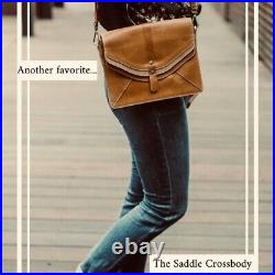 SEEKO Designs Tan Leather Flap Fold Over Saddle Crossbody Bag