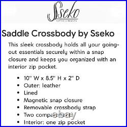 SEEKO Designs Tan Leather Flap Fold Over Saddle Crossbody Bag