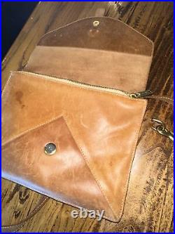 SEEKO Designs Tan Leather Flap Fold Over Saddle Crossbody Bag SSEko