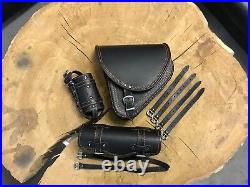 Saddle Bags Saddle Bag Complete Set Diablo Orange Black Tool Roll Leather Bag