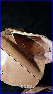 Sseko Designs Saddle Flap Fold Over Leather Purse Crossbody Bag Brown S