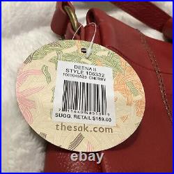 The Sak Deena II Saddlebag NEW Cherry Leather Fold-Over Shoulder Bag 106332 $159
