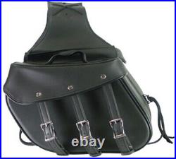 Throw Over Smooth Buckle Black Leather Saddlebags For Harley 07310