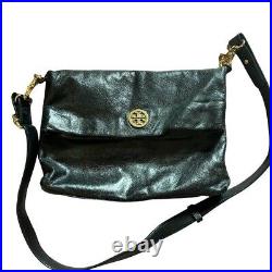 Tory Burch Black Leather Slouching Gold Over Saddle Bag
