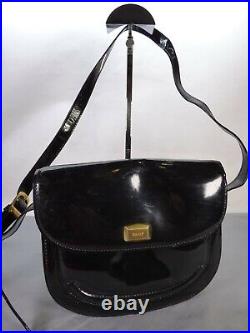 Vintage Bally Bag Black Patent Leather Crossbody Flap Over Saddle Shoulder