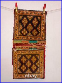 Vintage Beautiful Hand Knotted Oriental Tribal Small Complete Saddle Wool Bag