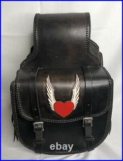 Vtg SaddleBag Handmade Leather Harley Indian Bullet Motorcycle Throw-Over USA