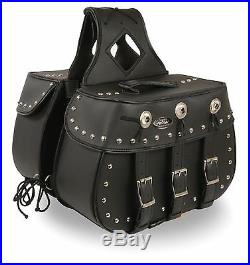 Zip-Off Heritage PVC Throw Over Saddle Bag with Studs for Harley, Honda Bikes