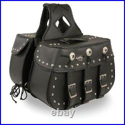 Zip-Off Triple Buckle PVC Throw Over Saddle Bag with Studs & Conchos SH652 ZB